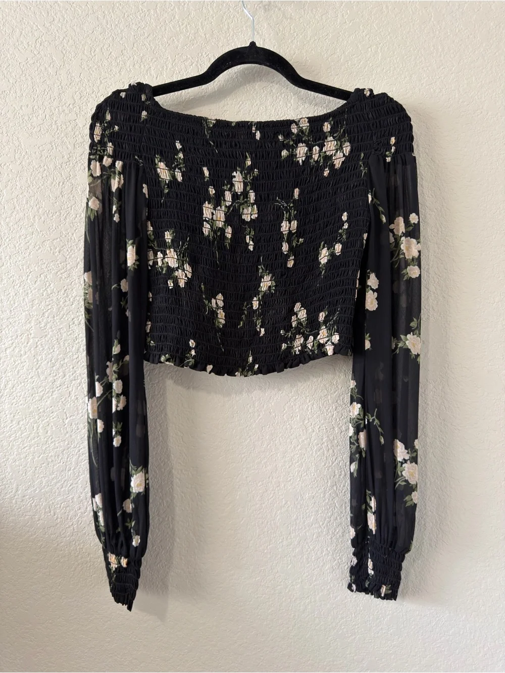 reformation sandy smocked floral long sleeve blouse